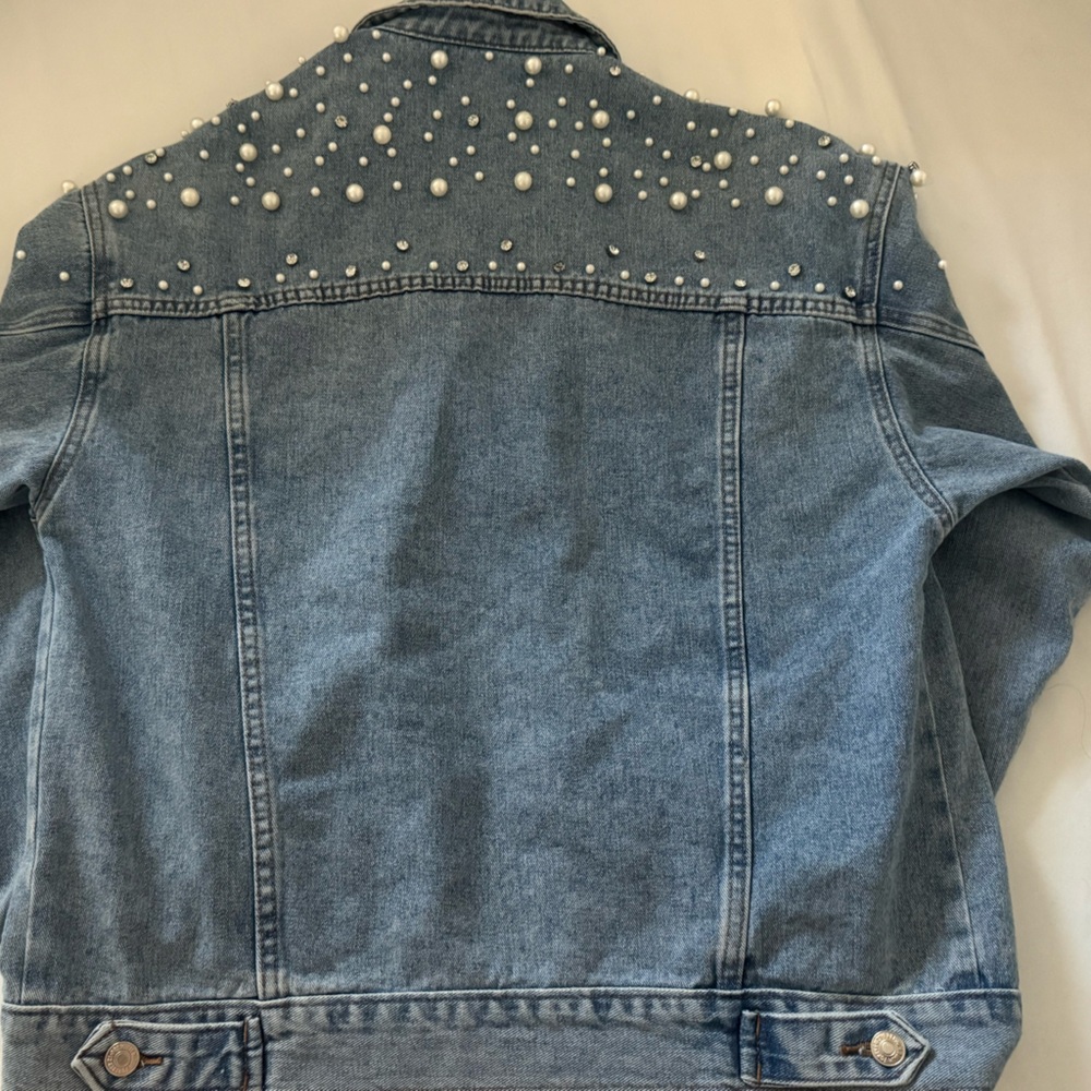 Forever 21 Blue Jean Jacket with Pearl Embellishments - Picture 2 of 6